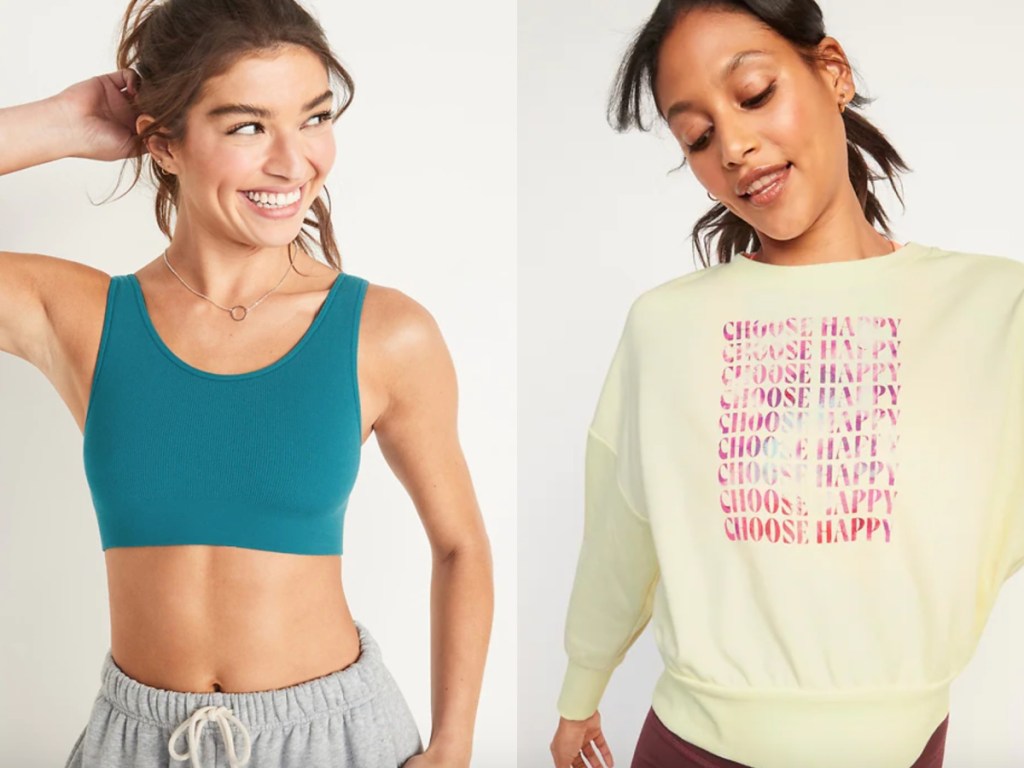 old navy sports bra and sweatshirt