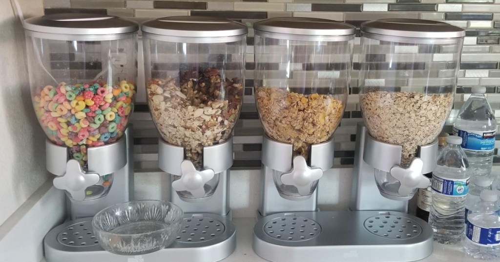 Silver Cereal Dispensers on counter