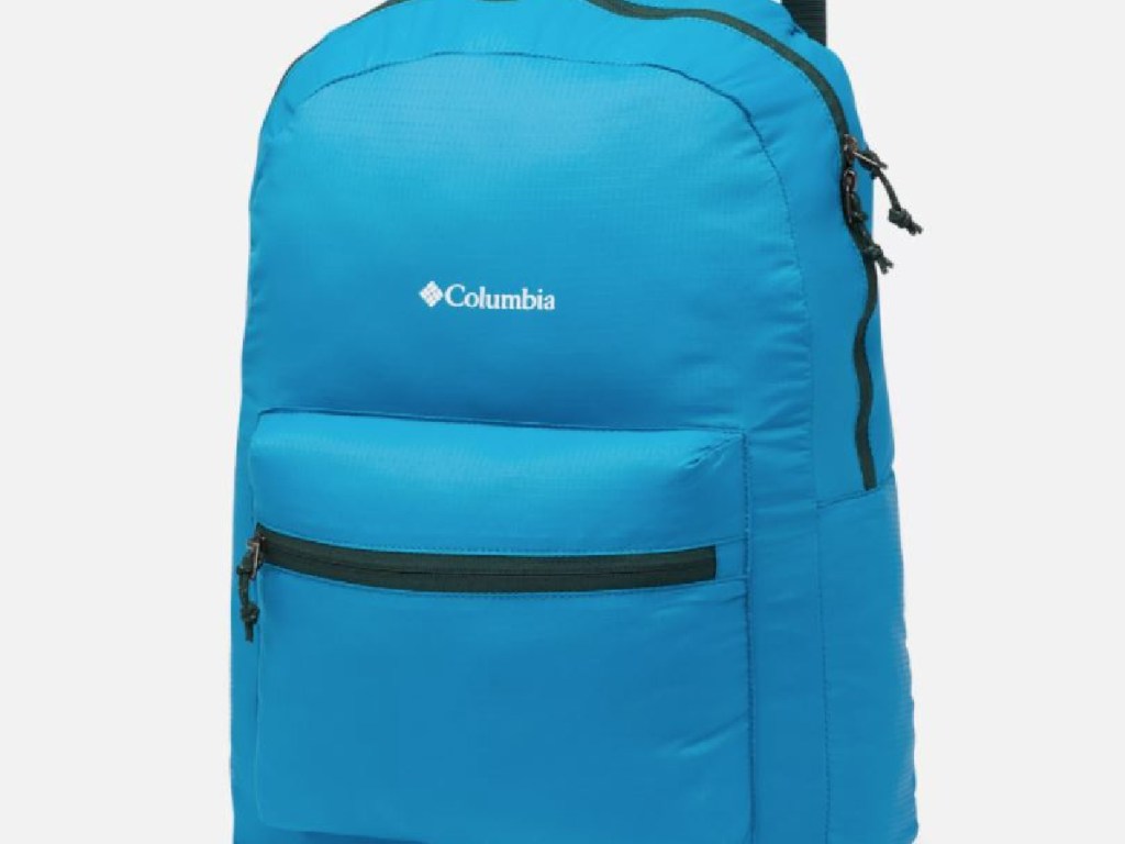 teal colored backpack with Columbia logo