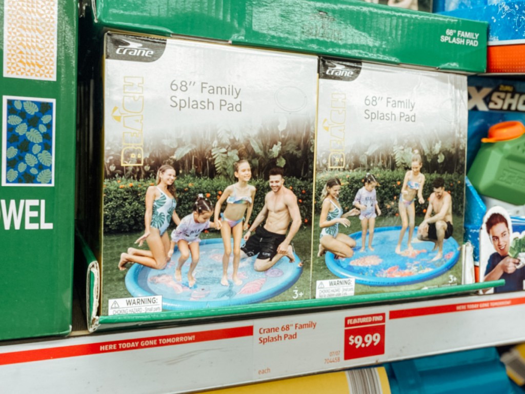 store shelf with boxes of water toys