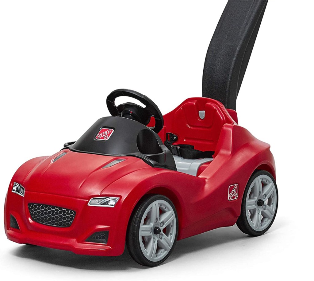 red kids push car