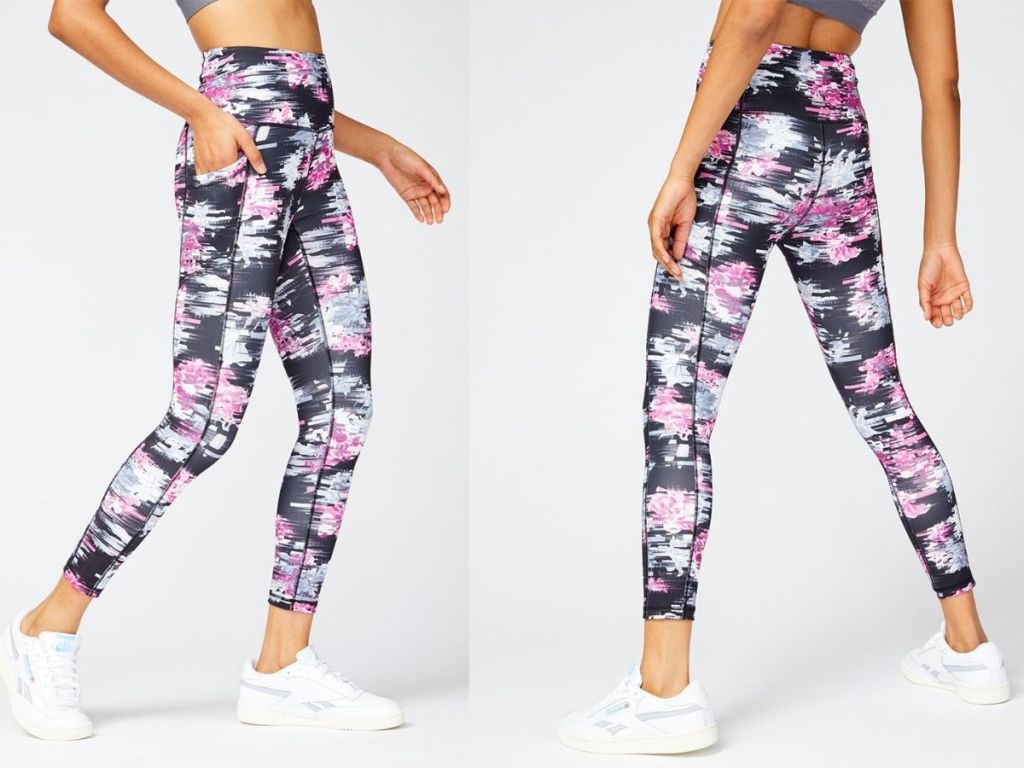 side and back views of floral leggings 