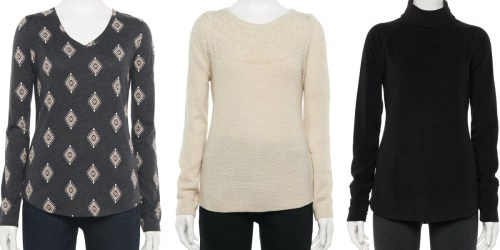 Up to 90% Off Women’s Apparel on Kohls.online | Long-Sleeve Tees from $1.60, Sweaters from $3 & More