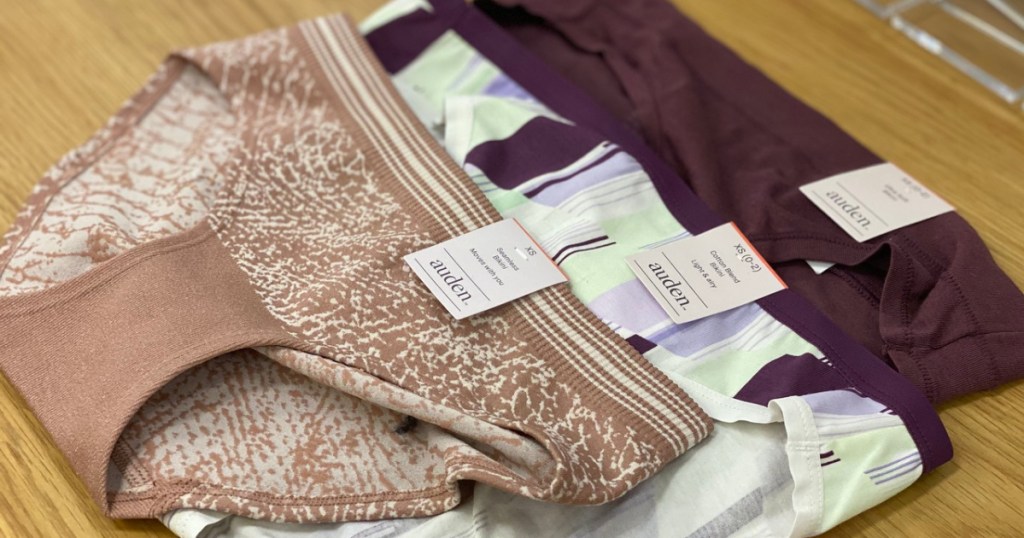 women's bikini underwear on display table in store