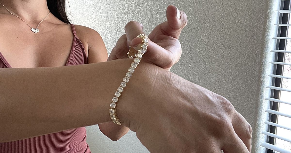 Cate & Chloe 18K Gold Plated Tennis Bracelet w/ Gift Box Only $20