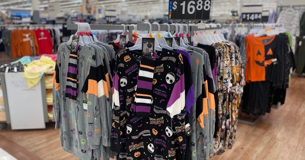 rack of Disney's Nightmare Before Christmas sleepshirts in Walmart store