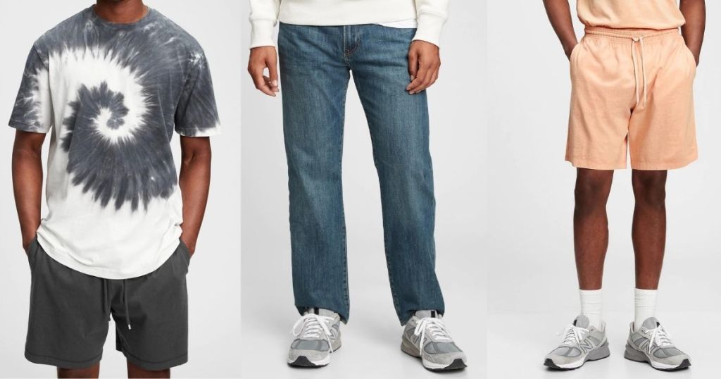 men wearing GAP Men's Tee, Jeans and Shorts