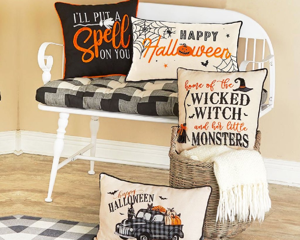 halloween pillows on chair