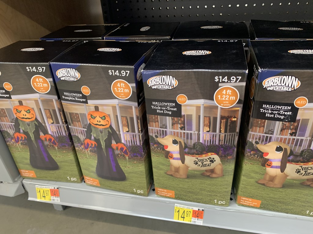 store shelf with boxes of Halloween items