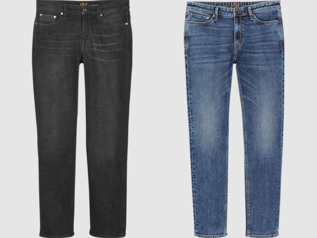 black and medium wash men's jeans