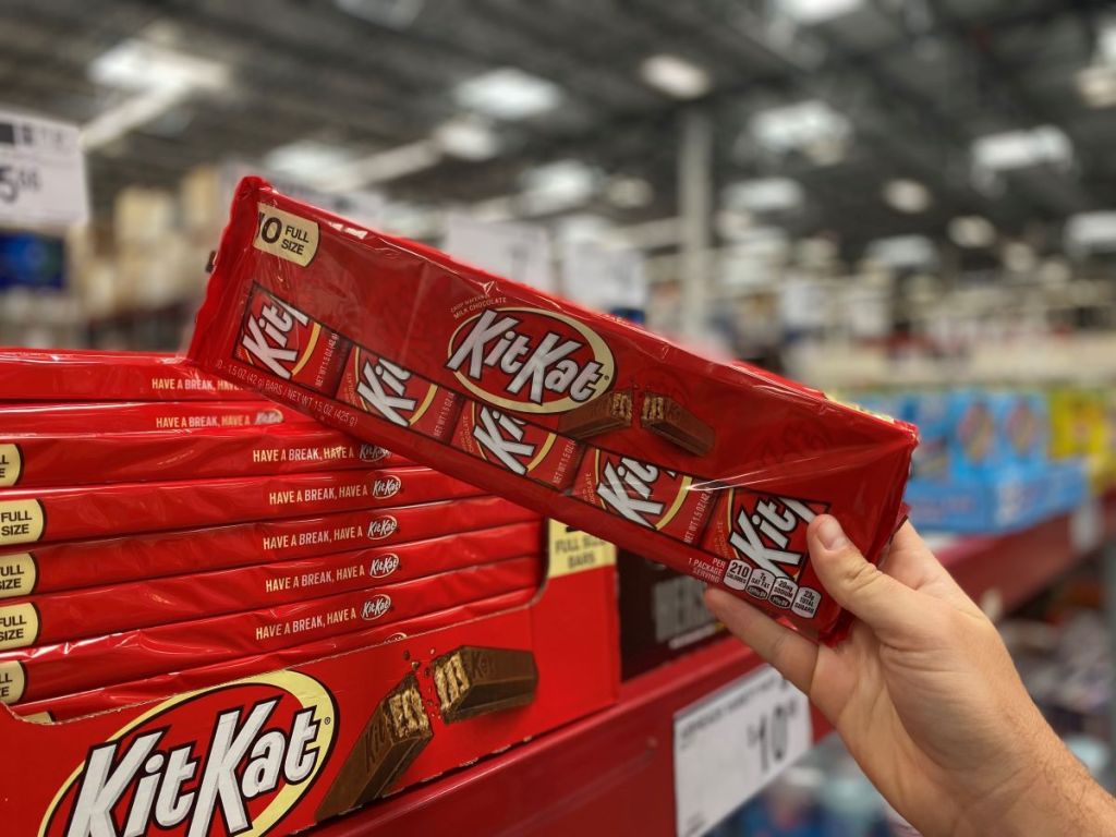 hand holding a package of Kit Kat Bars at Sam's Club