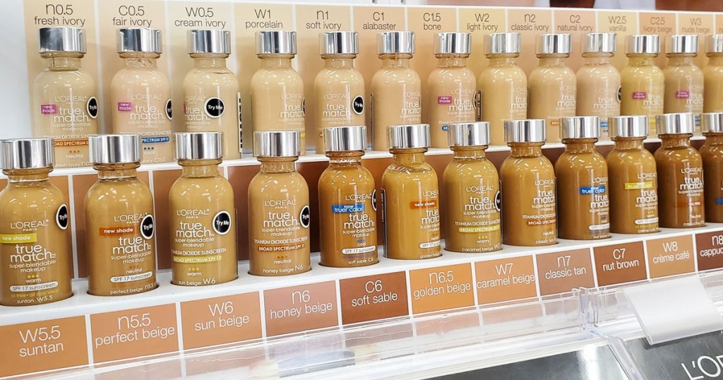 shades of loreal foundation on store display