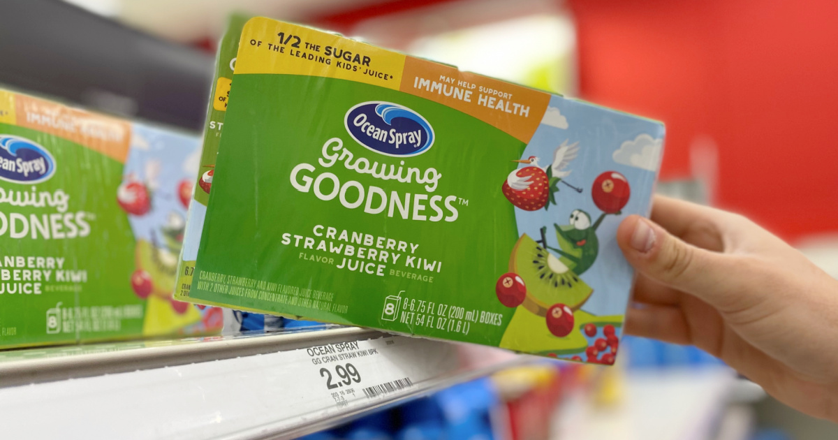 Ocean Spray juice boxes in packaging on store shelf