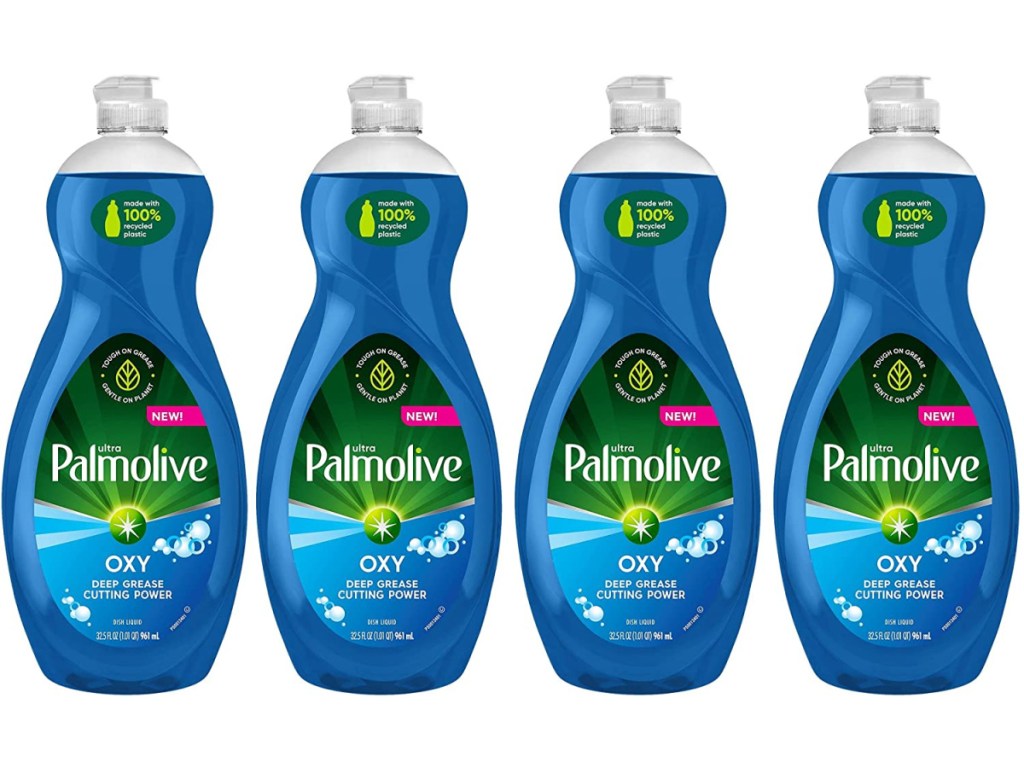 four bottles of palmolive dish soap with oxy