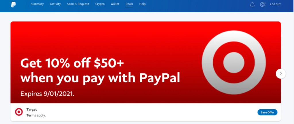 target banner on paypal website