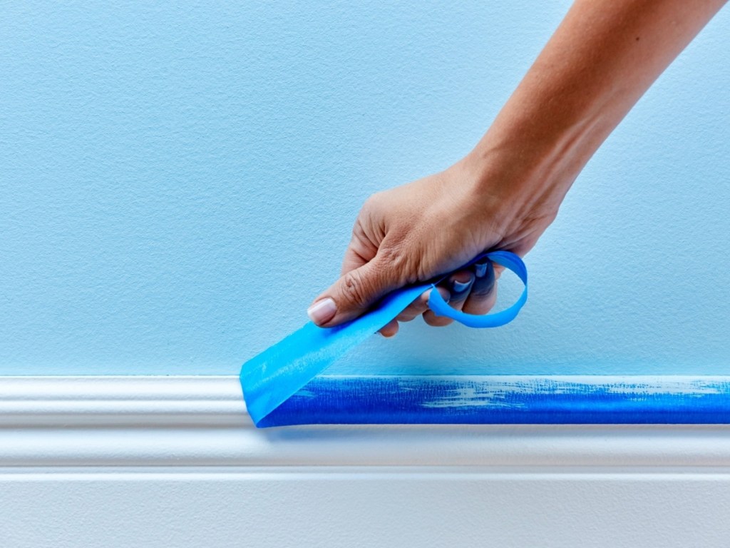 scotchblue painter's tape on baseboard 