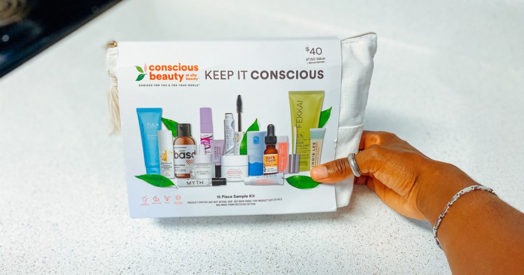 ULTA keep it conscious beauty bag in woman's hand