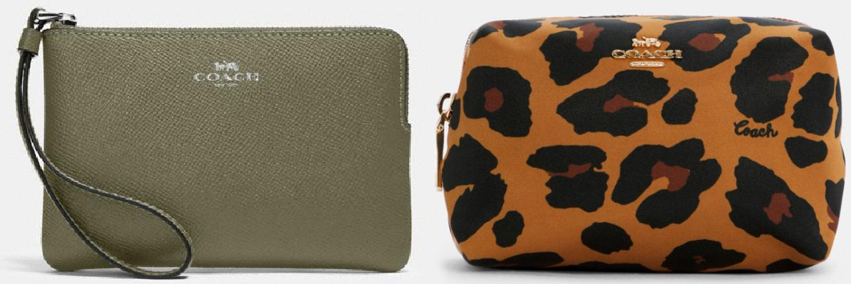 green and leopard coach wallets