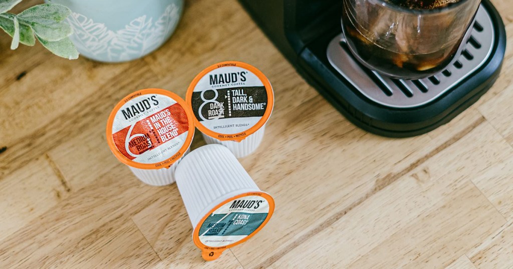 mauds coffee pods near coffee machine