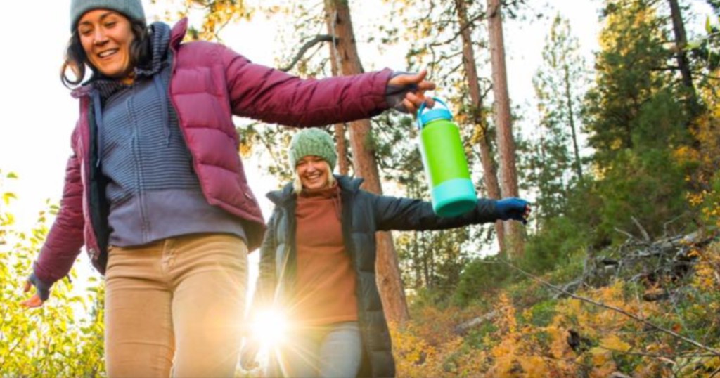 my hydro flask green w/ people outdoors