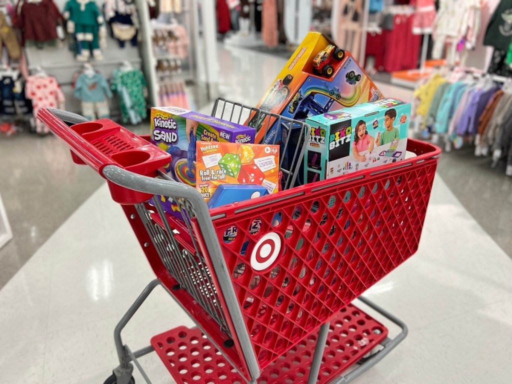 Target shopping cart full of toys