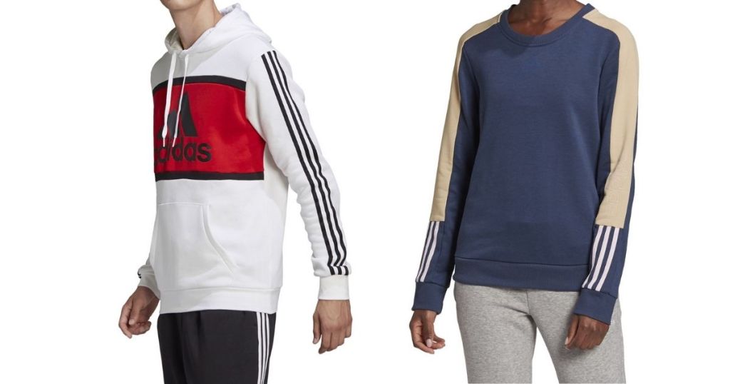 two people wearing Adidas sweatshirts