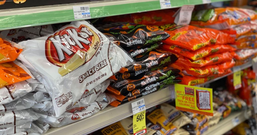 white bag of candy on shelf 