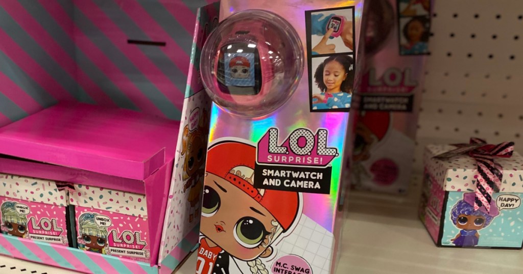 store shelf with kids watch in packaging