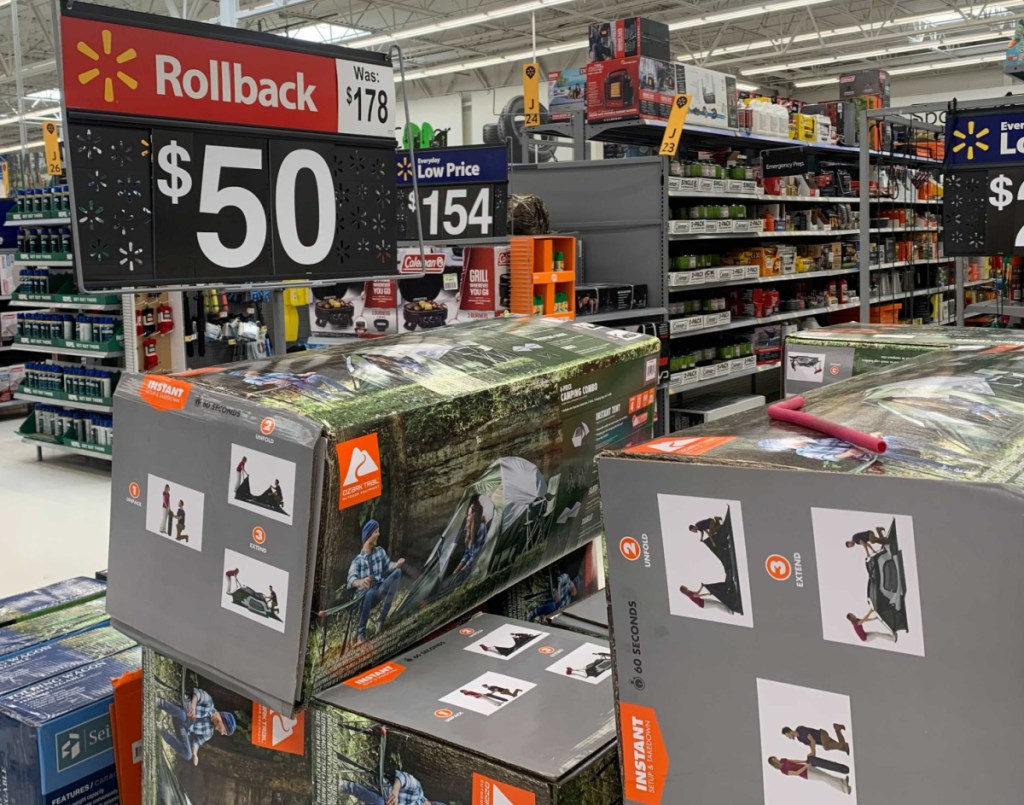 Ozark Trail brand camping bundle on display on clearance in-store