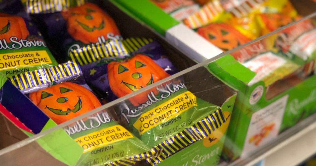 halloween candy in box on shelf 