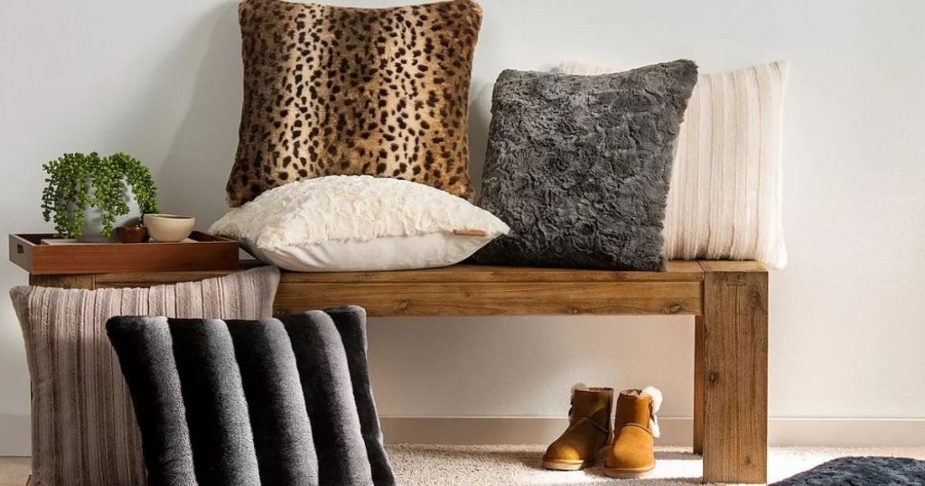 UGG Throw Pillows on bench