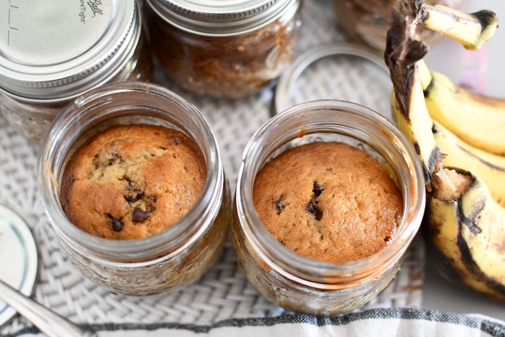 banana bread in jars on counter 