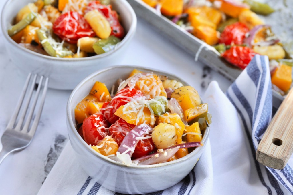 bowl of sheet pan gnocchi butternut squash pasta bake