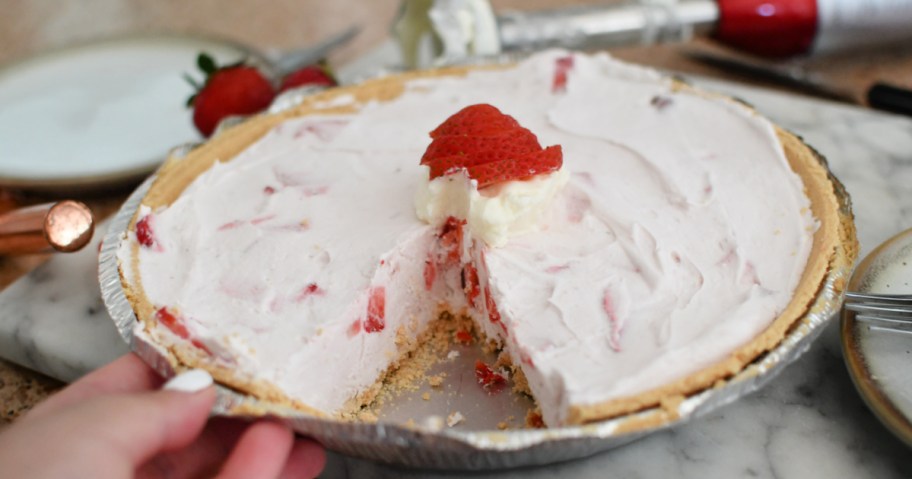 dishing up strawberry yogurt pie