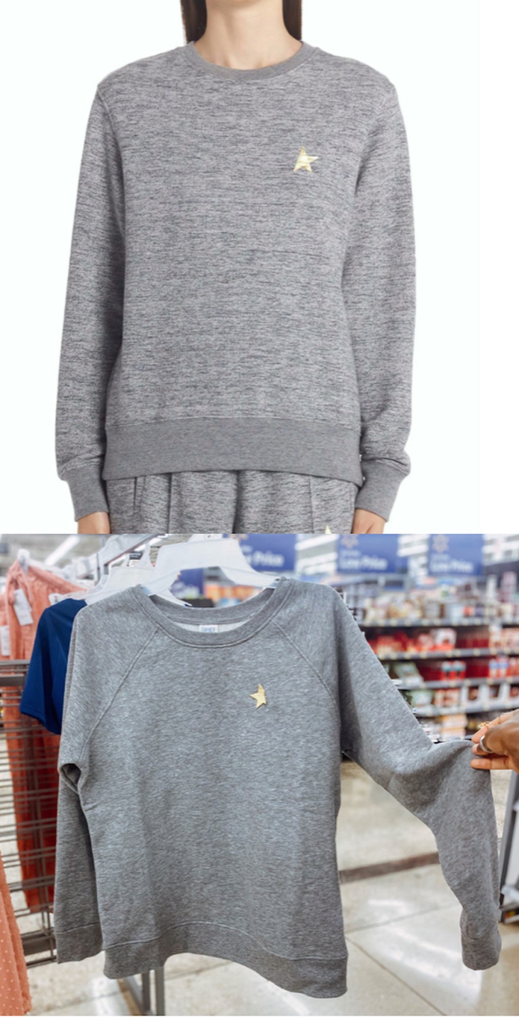 onlineparison of gray sweatshirt with gold star on front