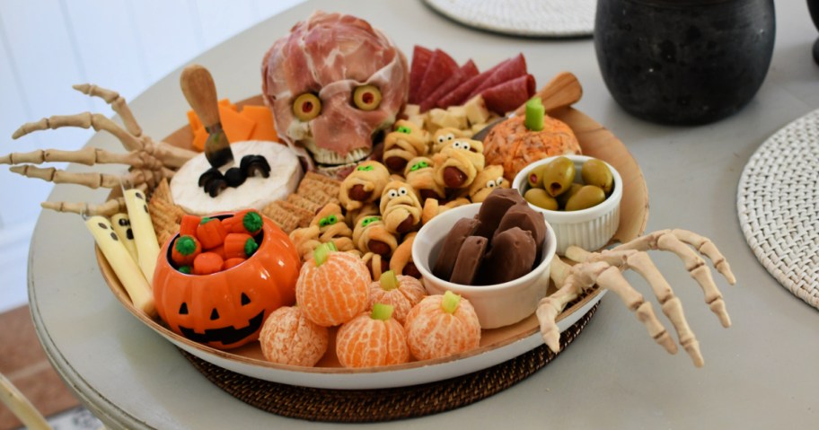 halloween charcuterie board on the table