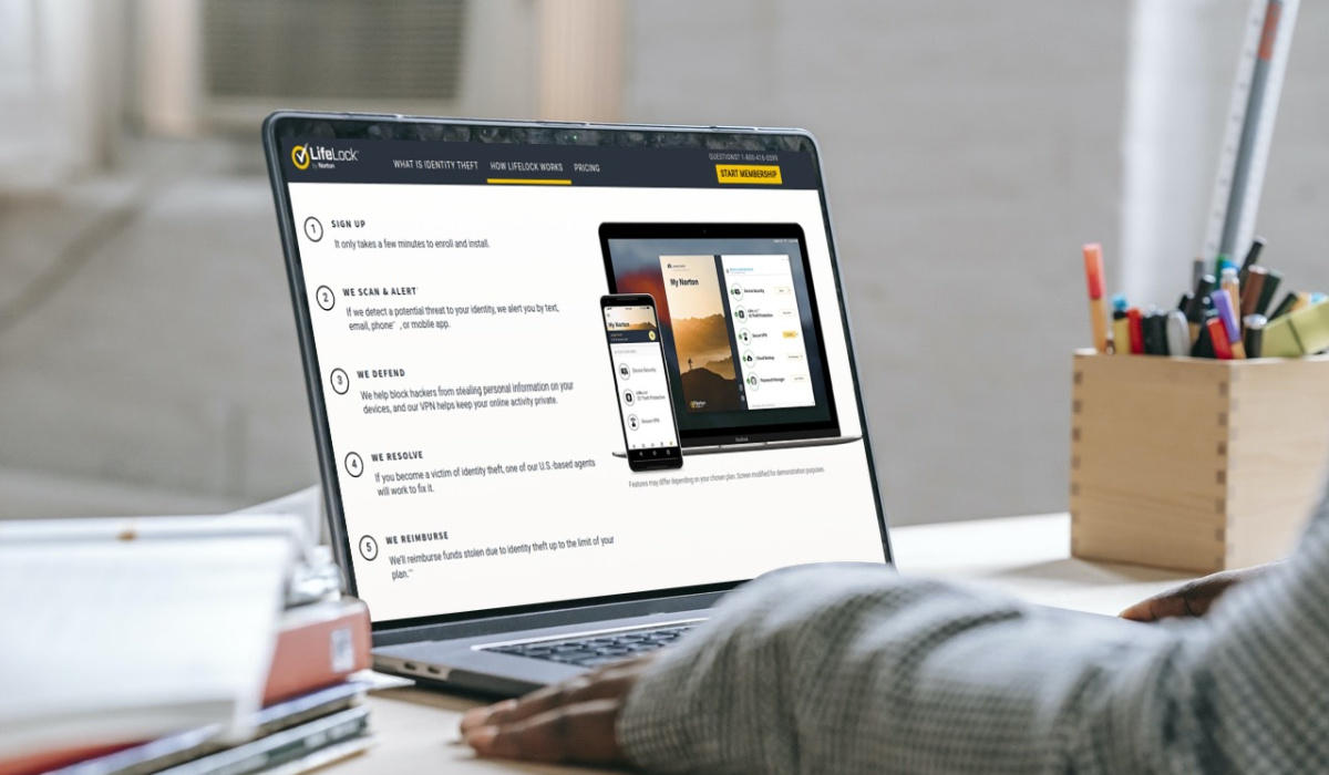 Lifelock, the best identity theft protection service, homepage on laptop screen