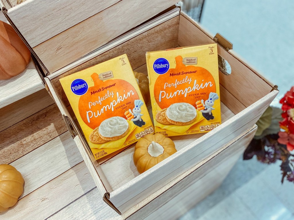 2 boxes of pumpkin cookie mix inside crate