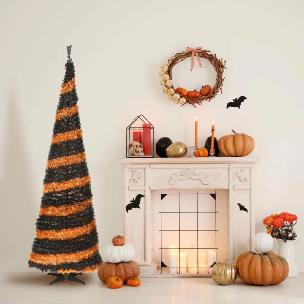 7.5' Artificial Christmas Tree Orange and Black Spiral Halloween