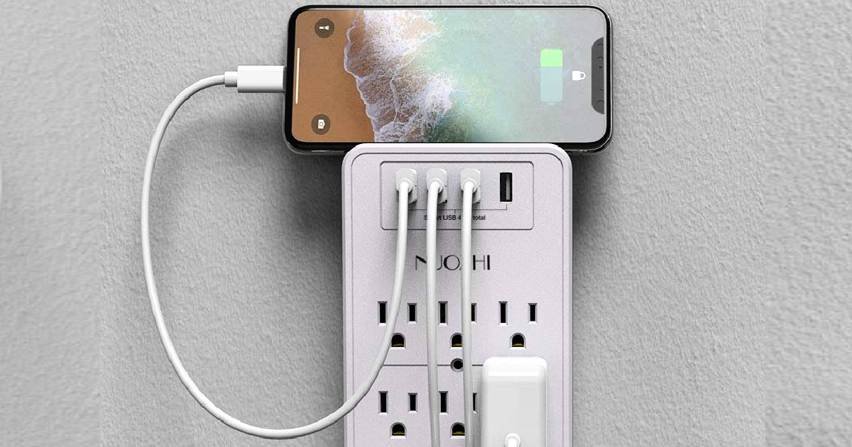 Surge Protector w/ 6 Outlets, 4 USB Ports & Phone Holder Only $12.74 on Amazon