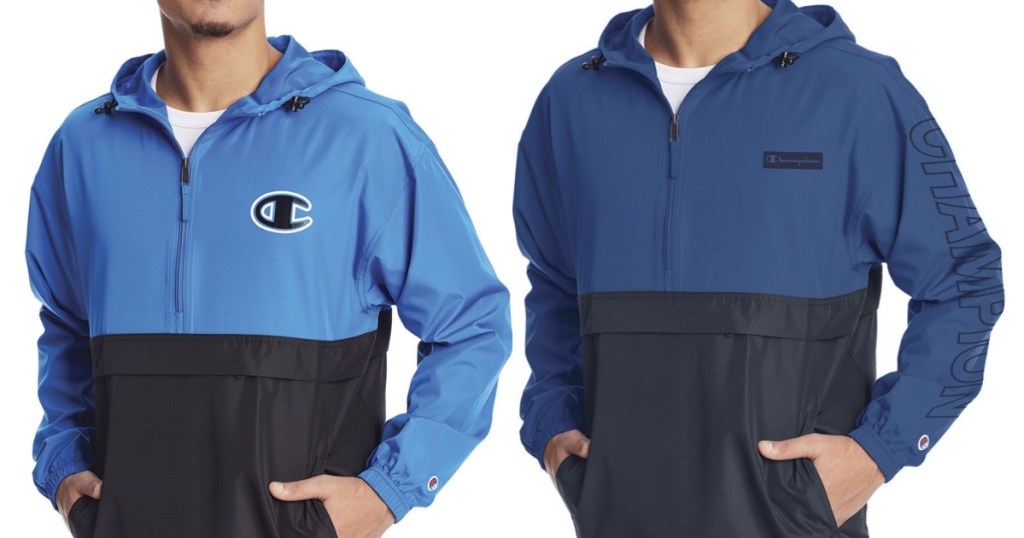 champion men's windbreakers in blue