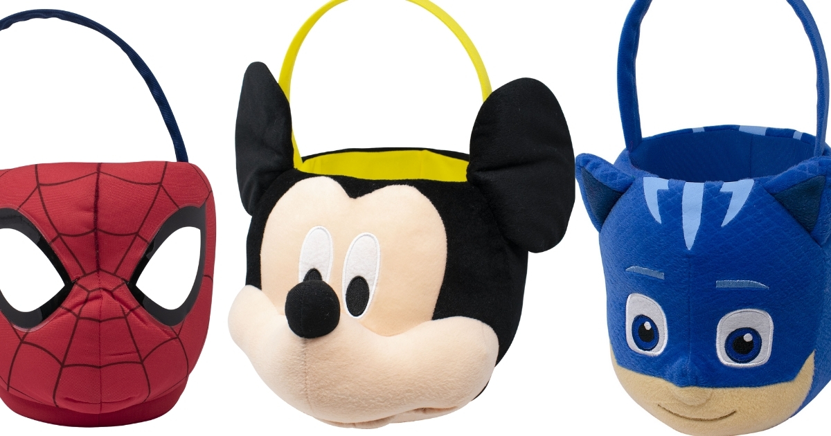 jumbo plush halloween buckets with spiderman mickey mouse and pj masks