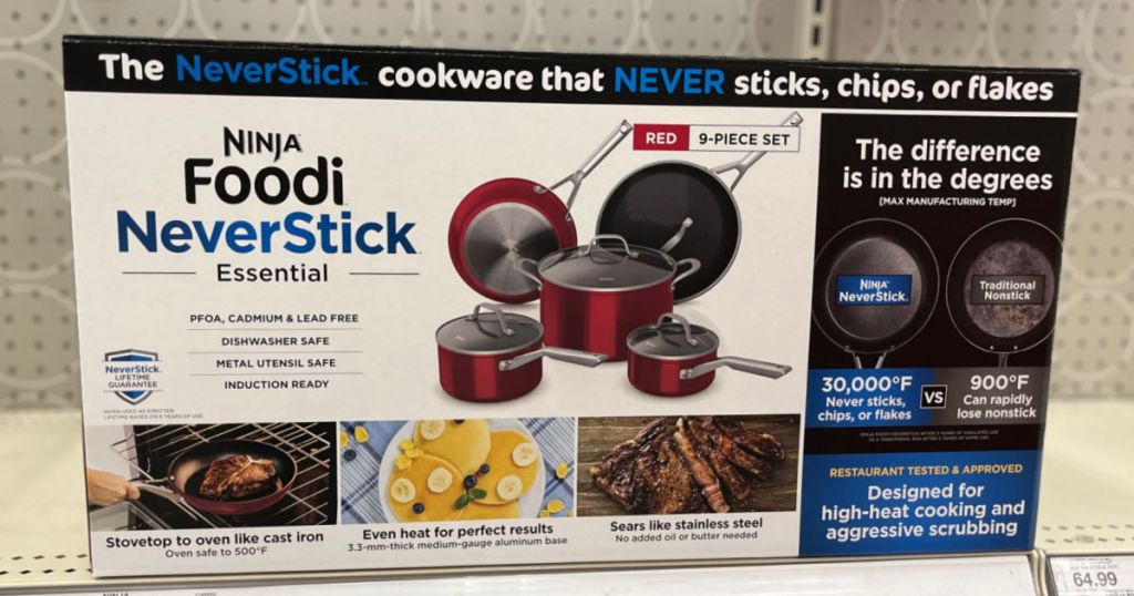 red cookware set on shelf 