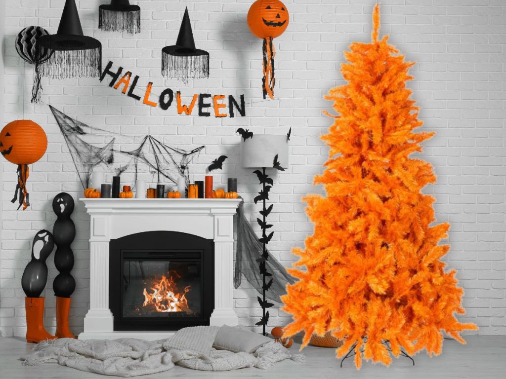 6 Ft Orange Christmas Tree for Halloween