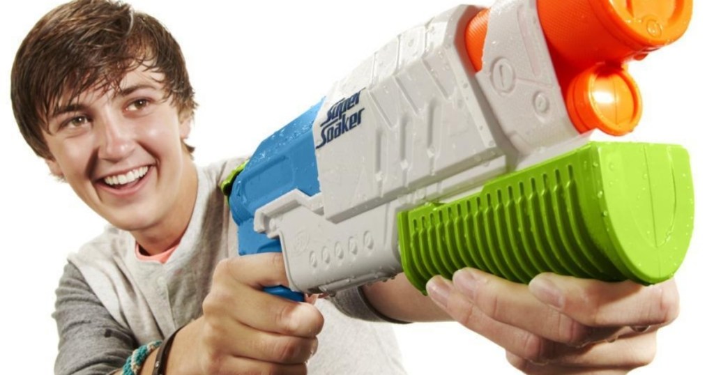 boy holding nerf super soaker scatterblast blaster