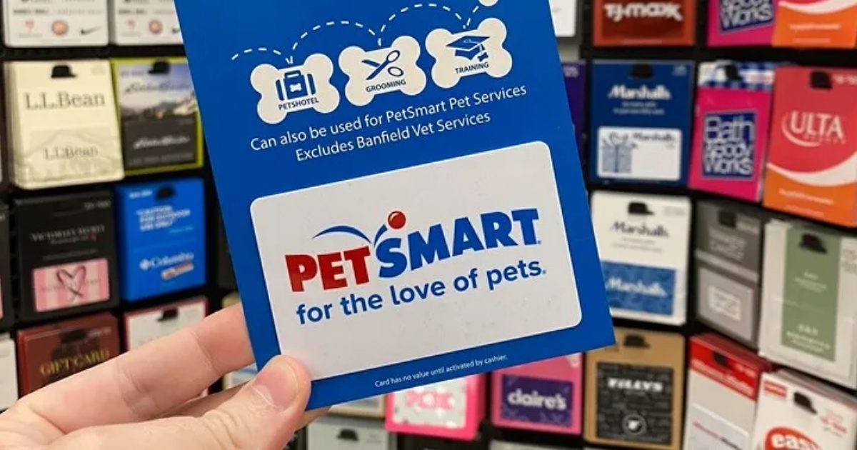 hand holding petsmart gift card in store