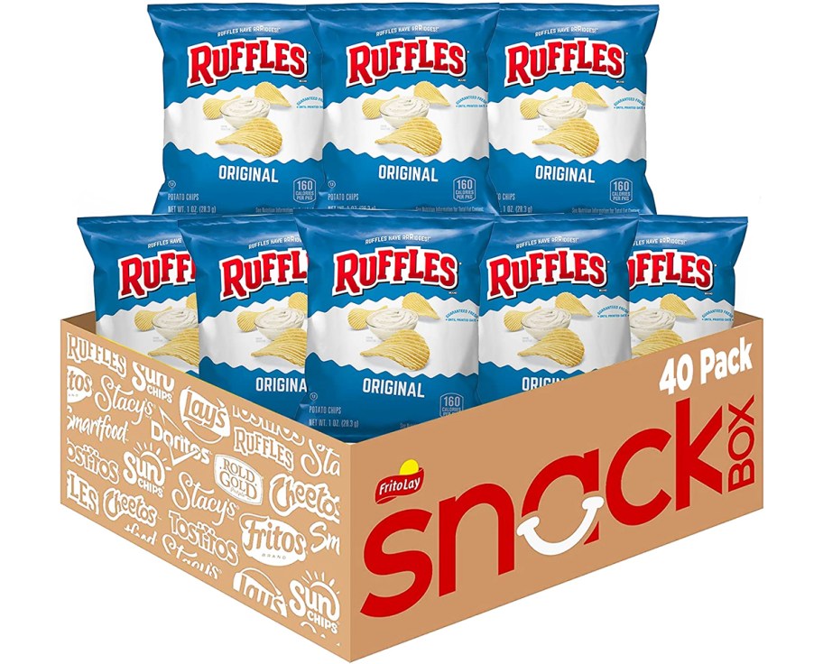 box of mini bags of ruffles