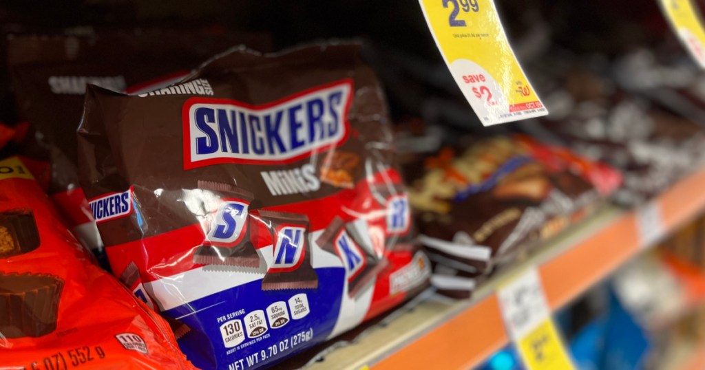 brown candy bags on shelf 