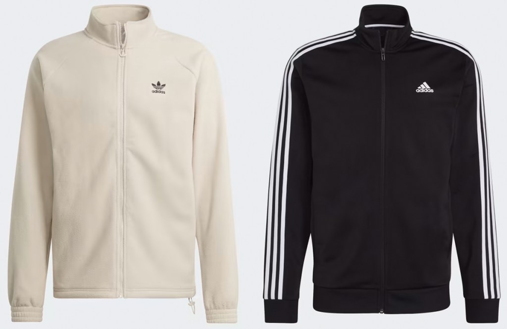 adidas ADICOLOR CLASSICS TREFOIL TEDDY FLEECE and ESSENTIALS WARM-UP 3-STRIPES TRACK JACKETs