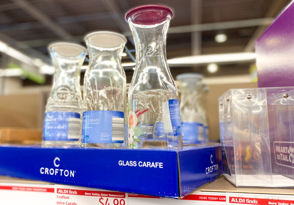 store display of glass carafes